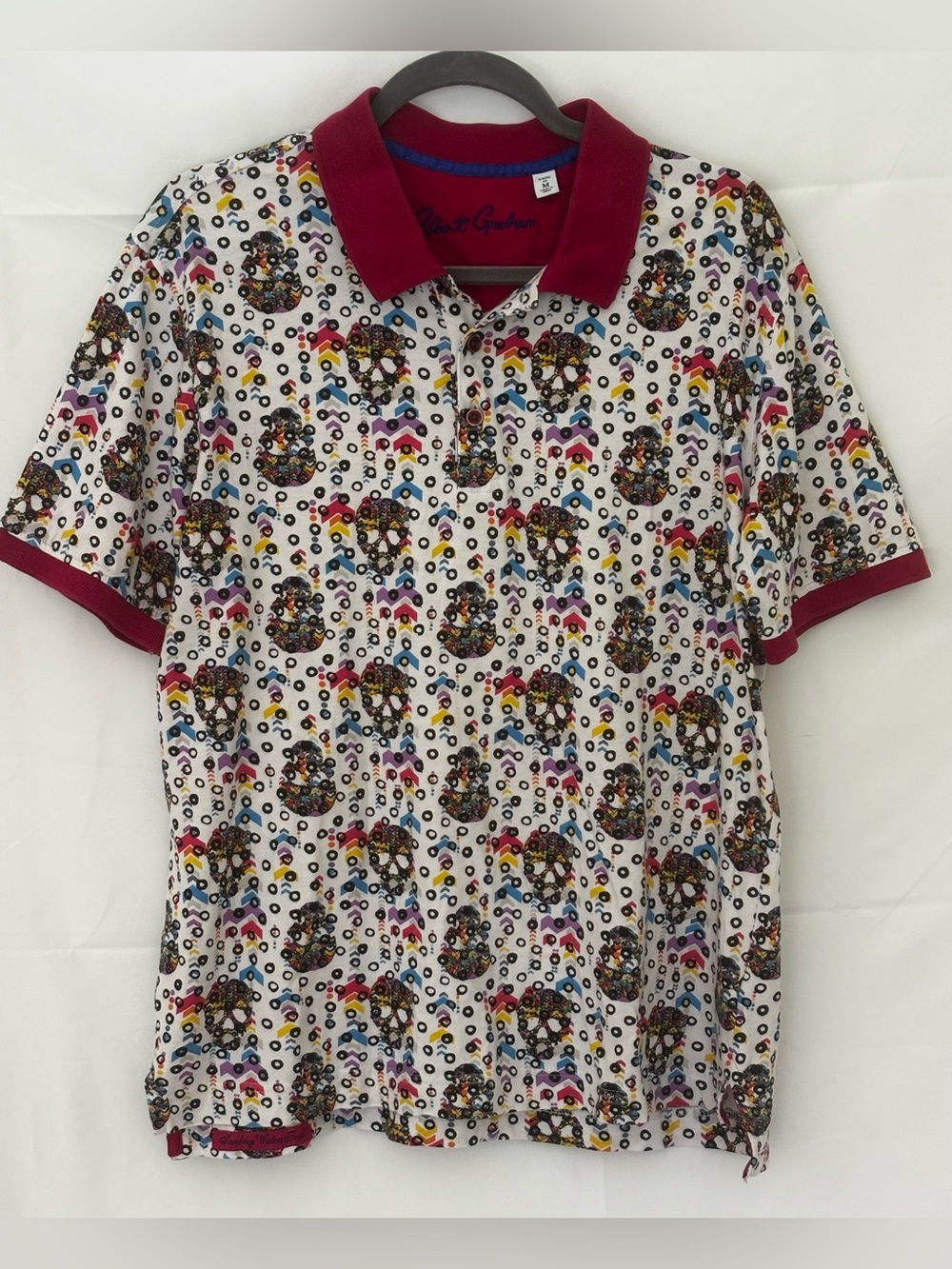 ROBERT GRAHAM SKULL HEAD CLSSIC FIT POLO SHIRT SIZE MEDIUM
